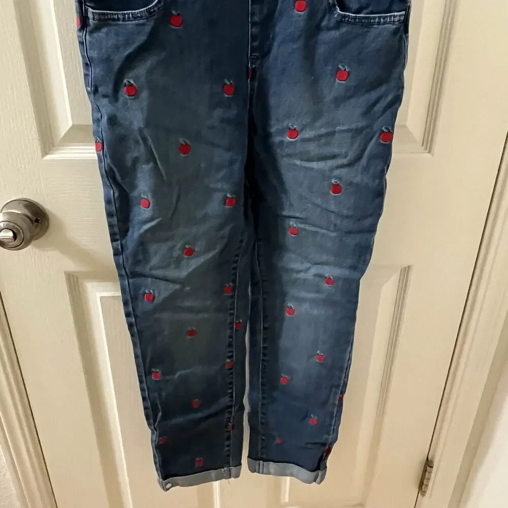 Gymboree Embroidered Candy Apple Print Denim Overalls Girls Size 10